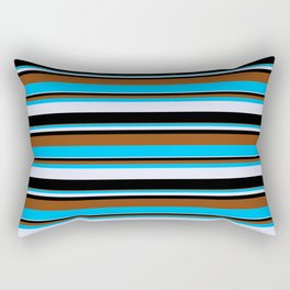 [ Thumbnail: Brown, Deep Sky Blue, Lavender, and Black Colored Pattern of Stripes Rectangular Pillow ]