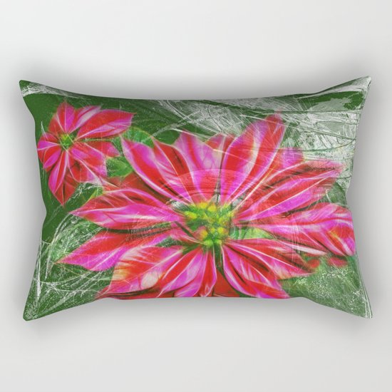 Abstract vibrant red poinsettia on green texture Rectangular Pillow