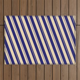 [ Thumbnail: Midnight Blue & Tan Colored Lined Pattern Outdoor Rug ]