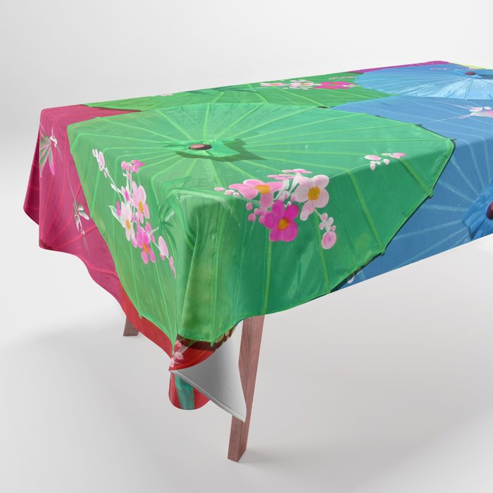 Multi-colored Chinese umbrellas / parasols with tropical pink flower petals color photograph / photography for home and wall decor Tablecloth