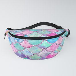 Colorful Pink and Blue Watercolor Trendy Glitter Mermaid Scales  Fanny Pack