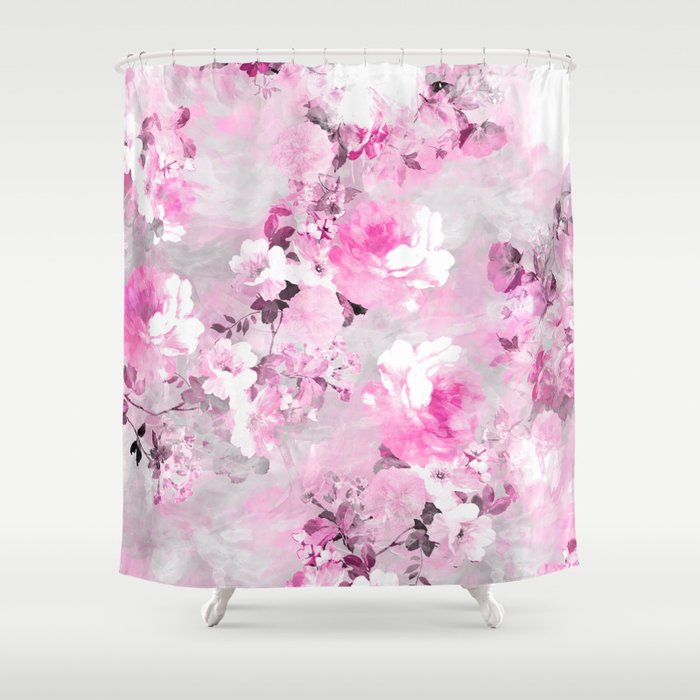 Purple Grey Fl Watercolor Romantic Flowers Pattern Shower Curtain