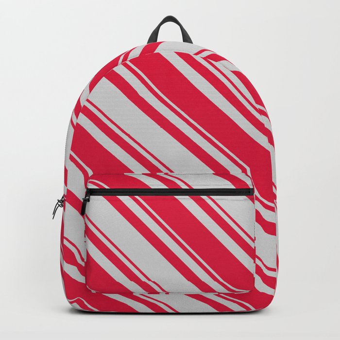 Light Grey and Crimson Colored Lines/Stripes Pattern Backpack