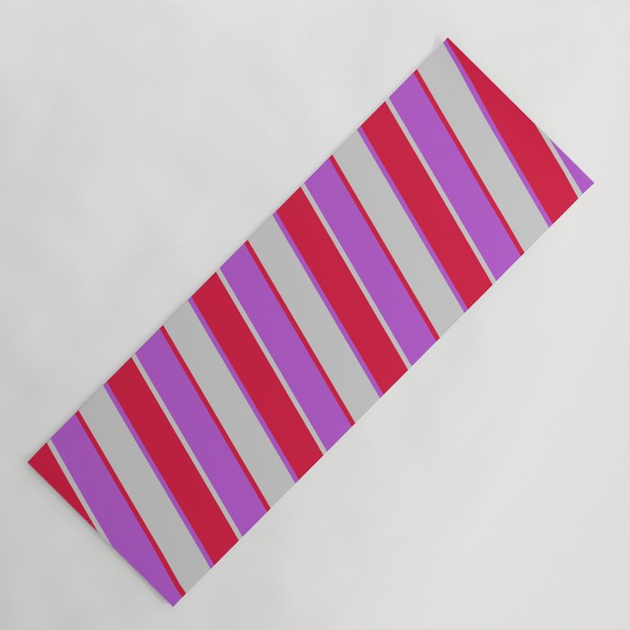 Orchid, Crimson, and Light Grey Colored Stripes/Lines Pattern Yoga Mat