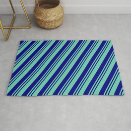 [ Thumbnail: Aquamarine and Blue Colored Lined Pattern Rug ]