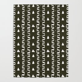 Merit Mud Cloth Forest Green and White Triangle Pattern Poster