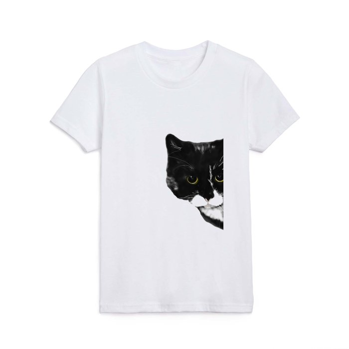 Curious Black Cat on White Background  #decor #society6 #buyart Kids T Shirt