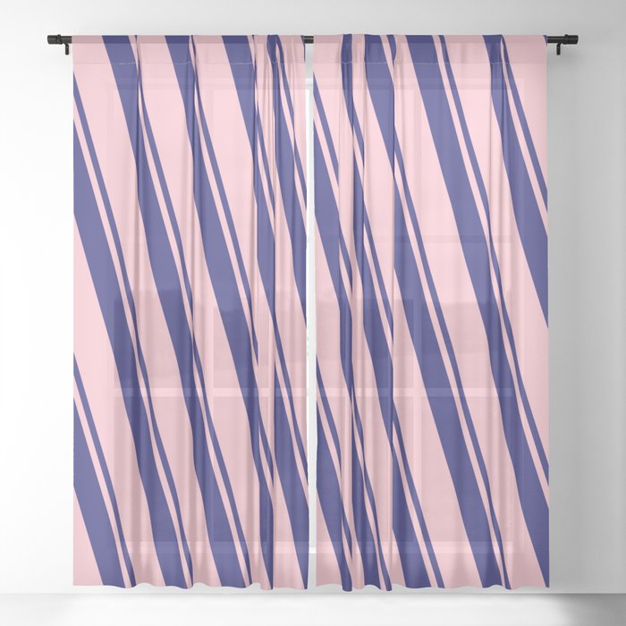 Midnight Blue and Pink Colored Lined/Striped Pattern Sheer Curtain