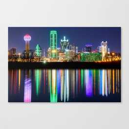 A very colorful Dallas Skyline with an impressive reflection Canvas Print