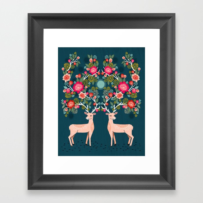 Deer with Flowers by Andrea Lauren  Framed Art Print
