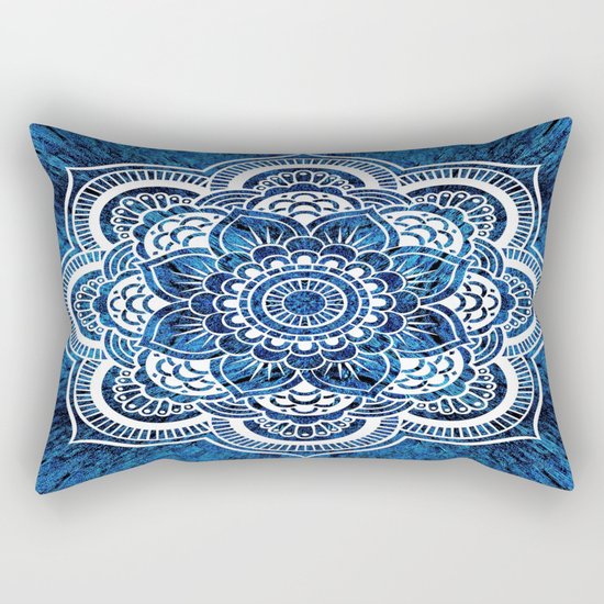 Mandala Cerulean Blue Colorburst Rectangular Pillow