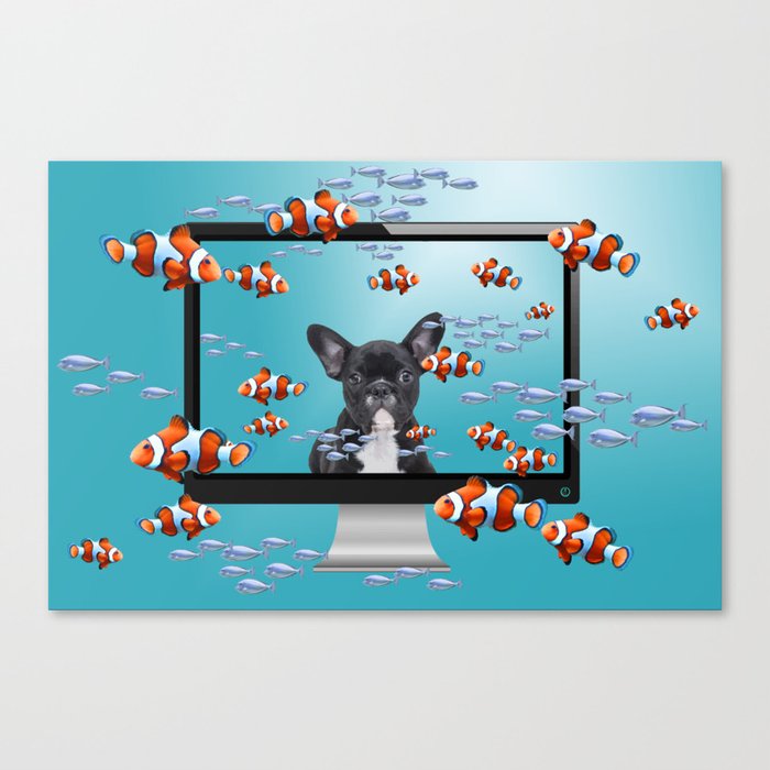 French Bulldog - Computer Screen Clownfishes Canvas Print