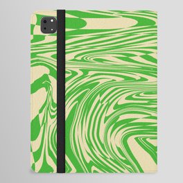 Psychedelic Warped Marble Wavy Checkerboard in Green and Cream iPad Folio Case