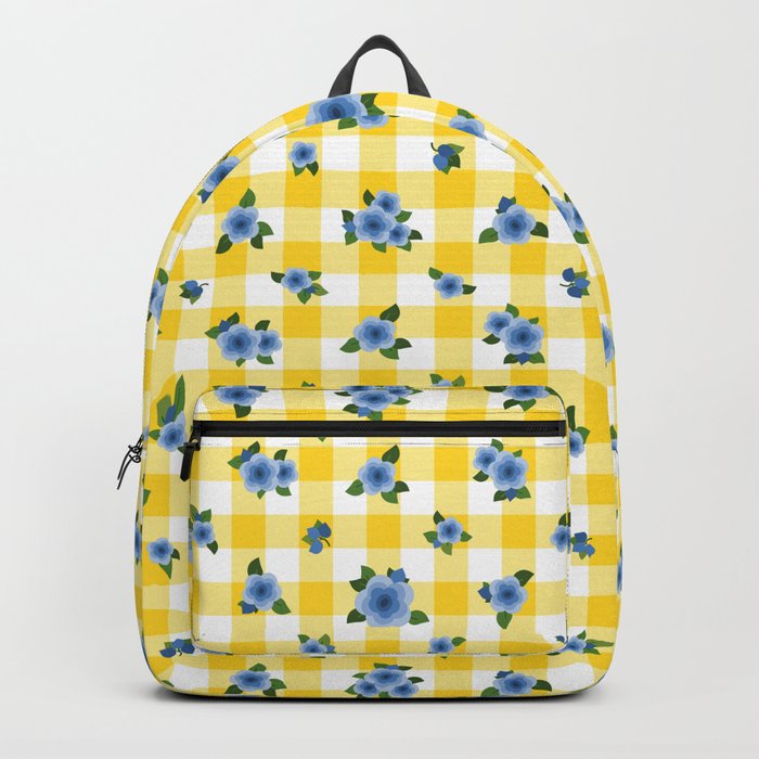 Blue Roses All Over - yellow check Backpack