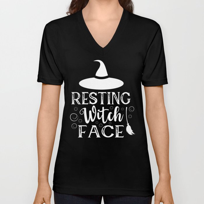 Resting Witch Face Funny Halloween Quote V Neck T Shirt
