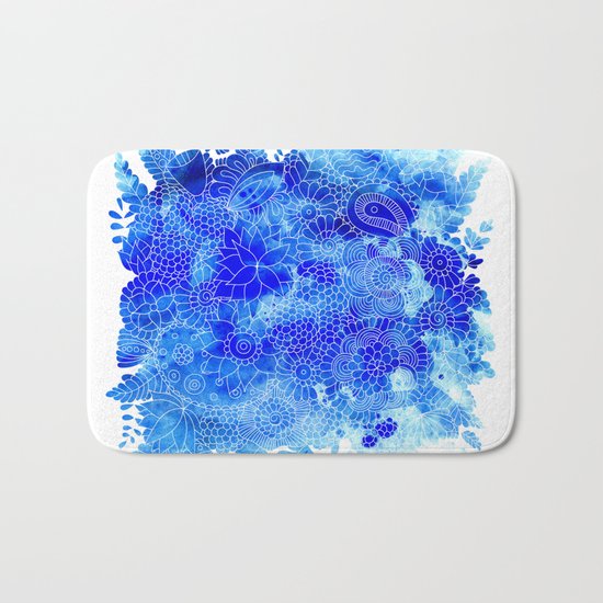 Blue Floral Pattern 02 Bath Mat