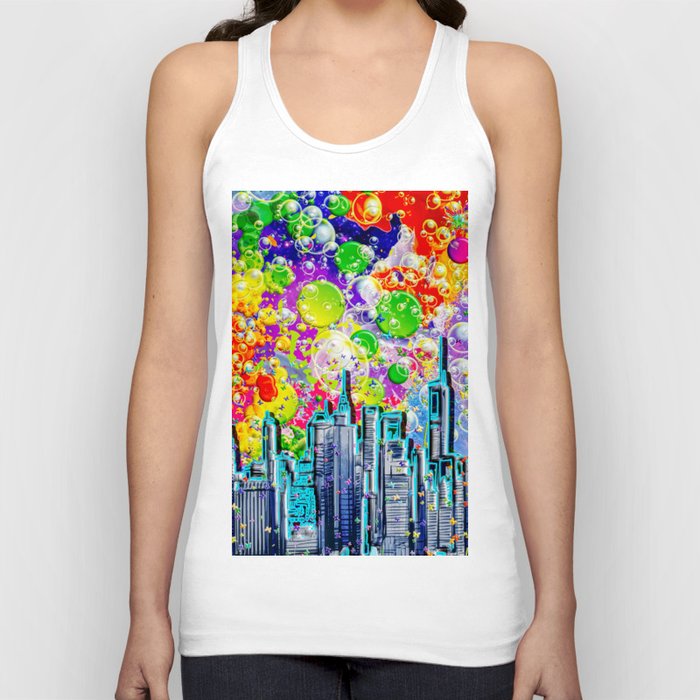 Spatter City Chaotic Bubble of a Colored City Skyline Tank Top