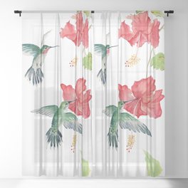 Hummingbirds and Hibiscus  Sheer Curtain