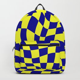 Funky Checkered Print Colorful Blue and Yellow Color Checkered Wavy Retro Pattern Backpack