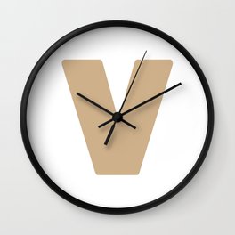 V (Tan & White Letter) Wall Clock