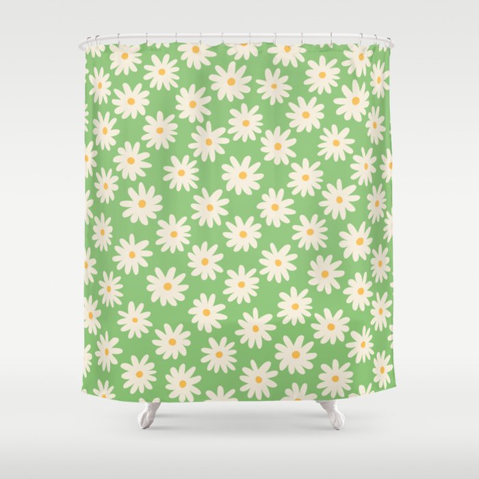 Retro Daisy Flower in Green Shower Curtain