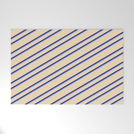 [ Thumbnail: Tan, Blue, and Cornflower Blue Colored Lines Pattern Welcome Mat ]