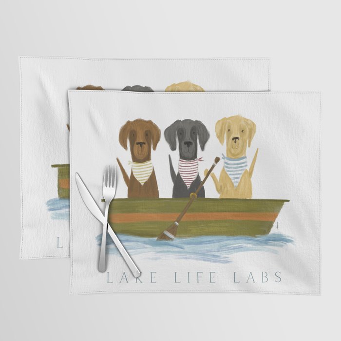 Lake life labrador labs dog boat oar lakehouse lake house art Placemat