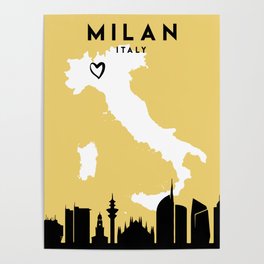 MILAN ITALY LOVE CITY SILHOUETTE SKYLINE ART Poster