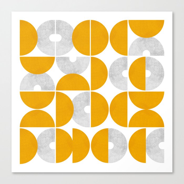 Aesthetic orange/yellow and grey modern mid-century shapes Canvas Print