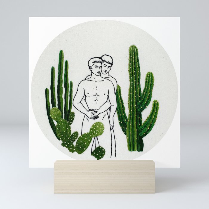 Embroidery art "Cactus" printed/ Gay art Mini Art Print