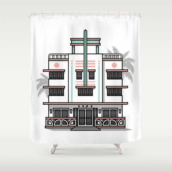 Miami Building Day and Night Shower Curtain