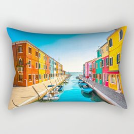 Burano water canal colorful houses and boats, Venice Rectangular Pillow