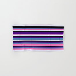 [ Thumbnail: Eyecatching Indigo, Blue, Hot Pink, Lavender, and Black Colored Lines Pattern Hand & Bath Towel ]