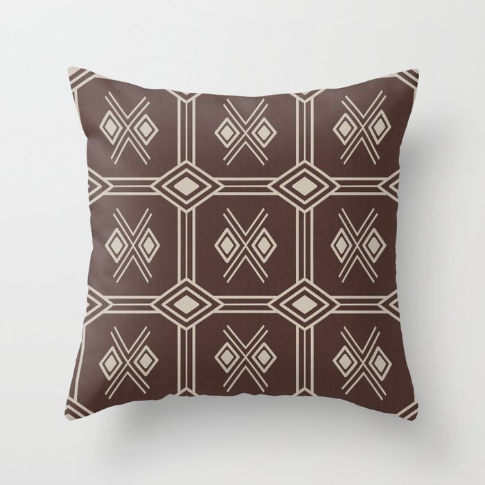 Zabzus - terracotta clay tribal square  with diamonds - ethnic tile pattern Throw Pillow