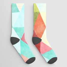 Modern abstract pink aqua turquoise watercolor geometrical Socks
