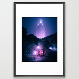 Domino in the fog Framed Art Print | Photo, Ut Austin, Cat, Austin, Digital, Trees, Building, Fog, Color, Texas 