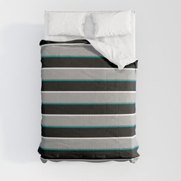 [ Thumbnail: Dark Grey, Dark Cyan, Black & Mint Cream Colored Lined Pattern Comforter ]