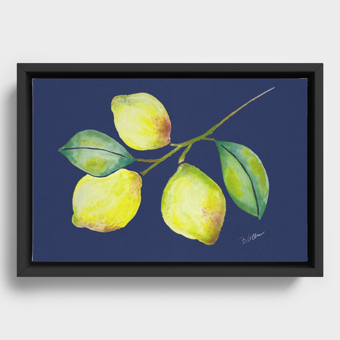 The Lemon branch - Navy Framed Canvas