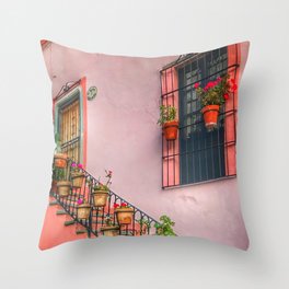 Mexico Photography - Mexican Apartment With Beautiful Flowers Throw Pillow