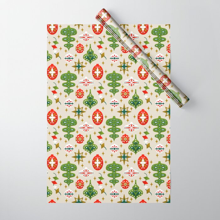 Vintage Christmas Ornaments Pattern Wrapping Paper