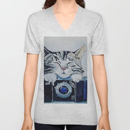 Cat Cam Artwork V Neck T Shirt