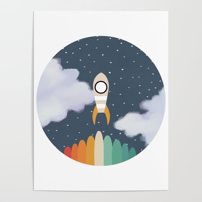 Space Rocket Print, Galaxy Outer Space Pattern Poster