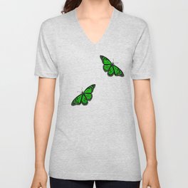 Green Monarch Butterfly V Neck T Shirt