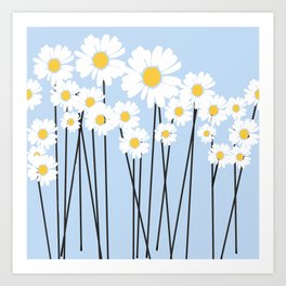 Hello Spring! White Petal Daisy Flowers Sky Blue Background #decor #society6 #buyart Art Print