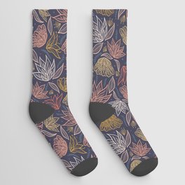 Bohemian Florals in Blue + Coral Socks