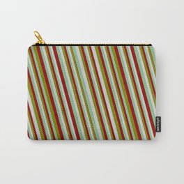 [ Thumbnail: Green, Light Gray, Dark Sea Green & Dark Red Colored Lines Pattern Carry-All Pouch ]