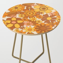 70s Retro Wallpaper Anna- Cream Orange Yellow Brown Side Table