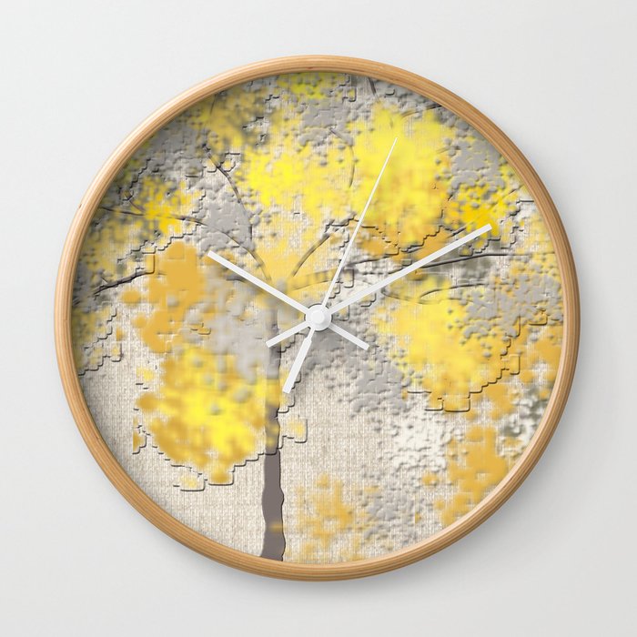 Abstract Yellow and Gray Trees Wall Clock