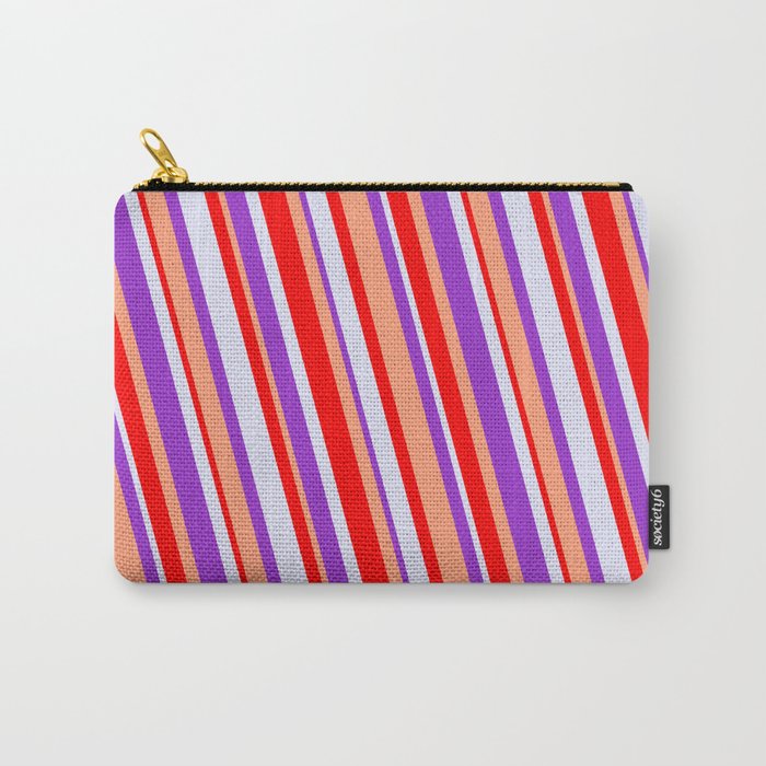 Red, Lavender, Dark Orchid & Light Salmon Colored Pattern of Stripes Carry-All Pouch