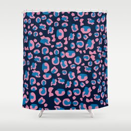 Drunken Cheetah Blue Pink Shower Curtain